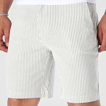 Selected - Short Chino A Rayures Karl Blanc Gris Clair