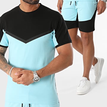 Black Industry - Set di maglietta e pantaloncini da jogging blu chiaro e nero