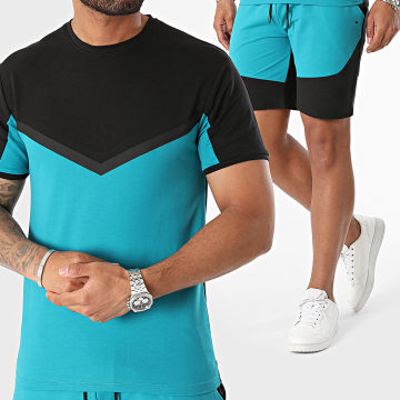 Black Industry - Set di maglietta e pantaloncini da jogging blu anatra nera