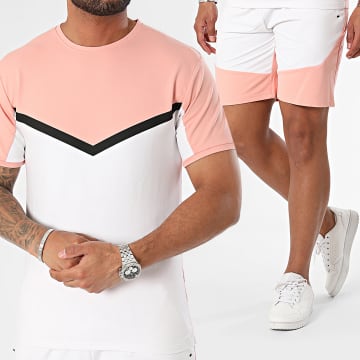 Black Industry - Conjunto de camiseta blanca salmón y pantalón corto de jogging