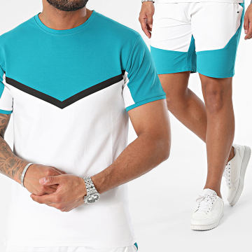 Black Industry - Conjunto de camiseta azul pato blanco y pantalón corto de jogging