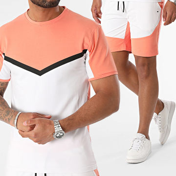 Black Industry - Conjunto de camiseta blanca naranja y pantalón corto de jogging
