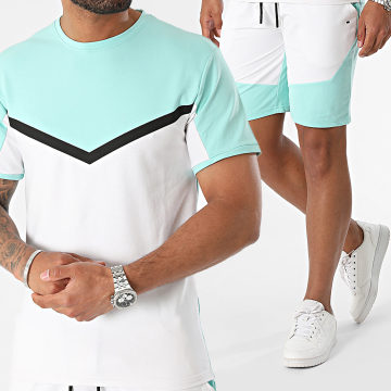 Black Industry - Conjunto de camiseta blanca verde y pantalón corto de jogging