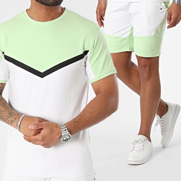 Black Industry - Conjunto de camiseta blanca verde claro y pantalón corto de jogging