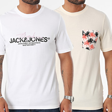 Jack And Jones - Lot De 2 Tee Shirts Aruba Beige Blanc