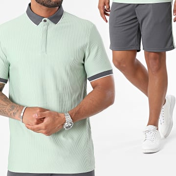 Frilivin - Poloshirt met korte mouwen en Joggingshort Lichtgroen Houtskoolgrijs Set