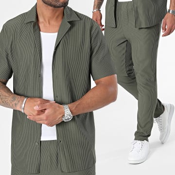 Frilivin - Conjunto de camisa de manga corta y pantalón verde caqui