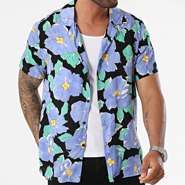 Frilivin - Shirt Korte Mouw Zwart Licht Blauw Groen Bloemen