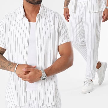 Frilivin - Conjunto de camisa de manga corta y pantalón chino de rayas blancas