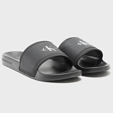 Calvin Klein - Claquettes Slide Institutional Metallic 1018 Black White Eggshell