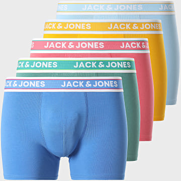 Jack And Jones - Juego de 5 bóxers Connor Solid Azul real Verde Rosa Amarillo Azul claro