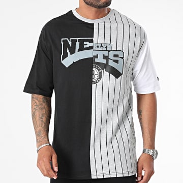 New Era - Tee Shirt A Rayures Brooklyn Nets Noir Gris
