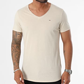Tommy Jeans - Tee Shirt Col V Jaspe 9587 Beige Chiné