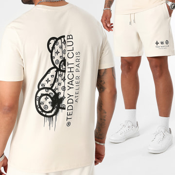 Teddy Yacht Club - Set di maglietta e pantaloncini da jogging beige e neri