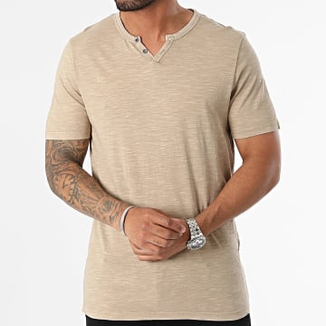 Jack And Jones - Camiseta Cuello Dividido Beige Dark Heather