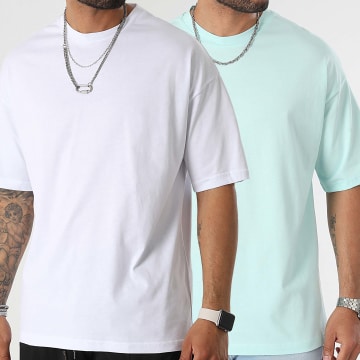 LBO - Lot De 2 Tee Shirts Oversize Large 3340 Vert Menthe Blanc
