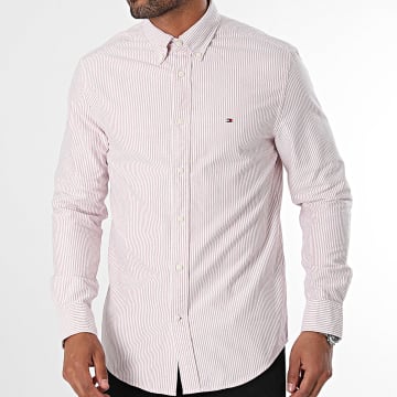 Tommy Hilfiger - Chemise Manches Longues A Rayures Heritage Oxford Stripe 6238 Rouge Chiné Blanc