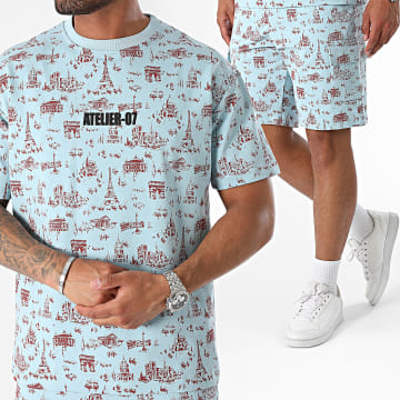 Classic Series - Oversized T-shirt en lichtblauwe Cargo Short Set