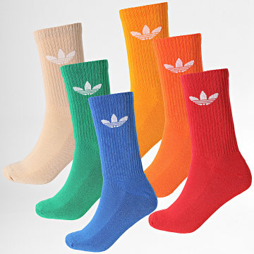 Adidas Originals - 6 paar crew sok IX5275 Koningsblauw Beige Groen Rood Oranje Geel