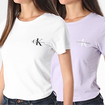 Calvin Klein - Lot De 2 Tee Shirts Slim Femme 9734 Violet Blanc