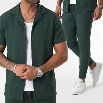 LBO - Waffle 1360 Conjunto de camisa de manga corta y pantalón texturizado verde botella