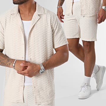 Frilivin - Set camicia a maniche corte e pantaloncini da jogging beige
