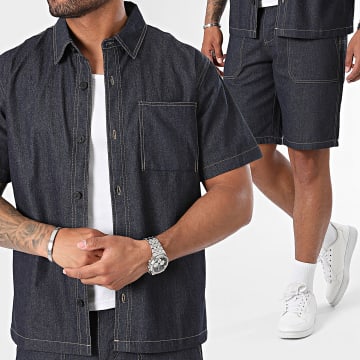 Frilivin - Blauw denim shirt met korte mouwen en shorts