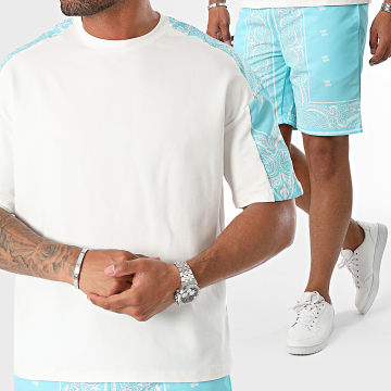 Frilivin - Ensemble Tee Shirt Et Short Jogging Blanc Bleu Clair