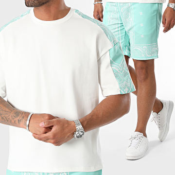 Frilivin - Ensemble Tee Shirt Et Short Jogging Blanc Vert