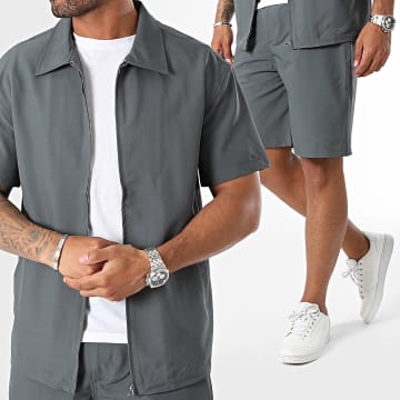 Frilivin - Ensemble Chemise Manches Courtes Et Short Chino Gris Anthracite