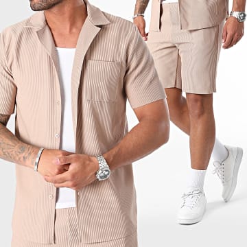 Frilivin - Ensemble Chemise Manches Courtes Et Short Jogging Beige