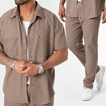 Frilivin - Ensemble Chemise Manches Courtes Et Pantalon Chino Marron Chiné