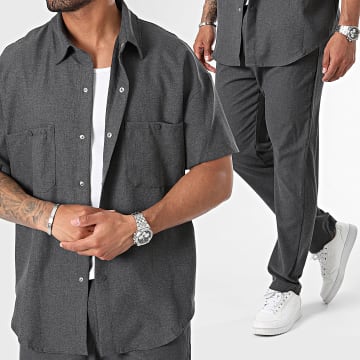 Frilivin - Set camicia a maniche corte e pantaloni chino grigio antracite