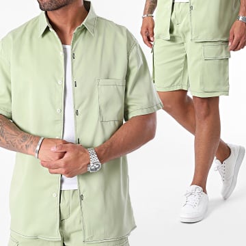 Frilivin - Ensemble Chemise Manches Courtes Et Short Cargo Vert Clair