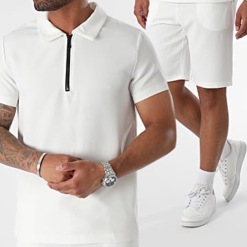 Uniplay - Ensemble Polo Manches Courtes Et Short Jogging Blanc