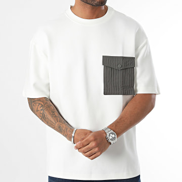 John H - Tee Shirt Poche Oversize Blanc Gris Anthracite