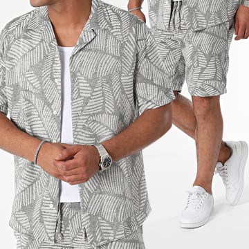 Mackten - Conjunto de camisa gris de manga corta y pantalón corto de jogging