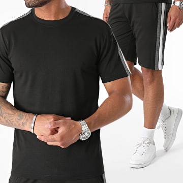 Classic Series - Ensemble Tee Shirt Et Short Jogging A Bandes Noir