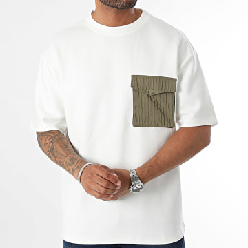 John H - Oversized Pocket Tee Shirt Wit Groen Khaki