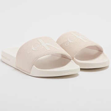 Calvin Klein - Claquettes Femme Slide Monogram 0103 Whisper Pink Creamy White