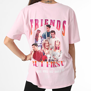 Friends - Tee Shirt Oversize Large Femme But First Coffee Back Rose