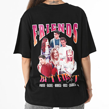 Friends - Camiseta grande de mujer But First Coffee Back Negro