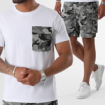 Classic Series - Ensemble Tee Shirt Et Short Cargo Blanc Gris Camouflage