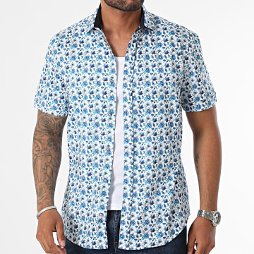 Classic Series - Chemise Manches Courtes Blanc Bleu Roi Floral