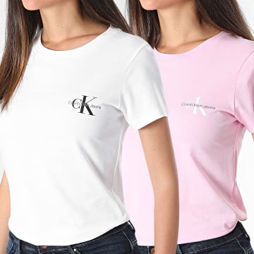 Calvin Klein - Lot De 2 Tee Shirts Slim Femme 9734 Blanc Rose