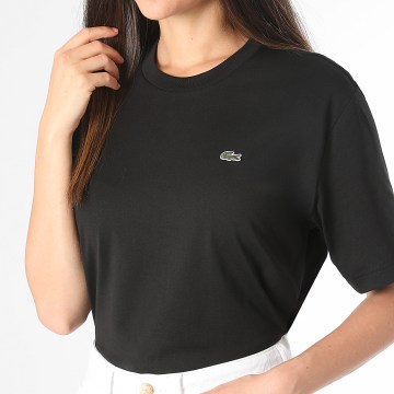 Lacoste - Tee Shirt Femme Logo Brodé Crocodile Relaxed Fit Noir