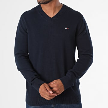 Tommy Jeans - Pull Col V Slim Essential Sweater 9192 Bleu Marine
