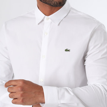 Lacoste - Chemise Manches Longues Logo Brodé Crocodile Blanc