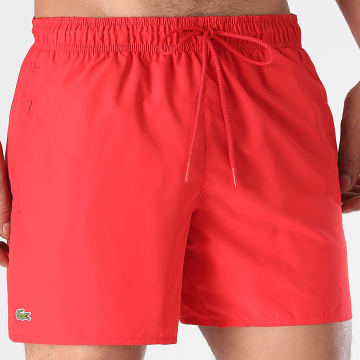 Lacoste - Short De Bain Logo Brodé Crocodile Rouge