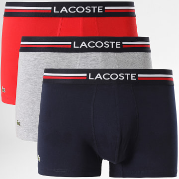 Lacoste - Lot De 3 Boxers Classic Rouge Bleu Marine Gris Chiné